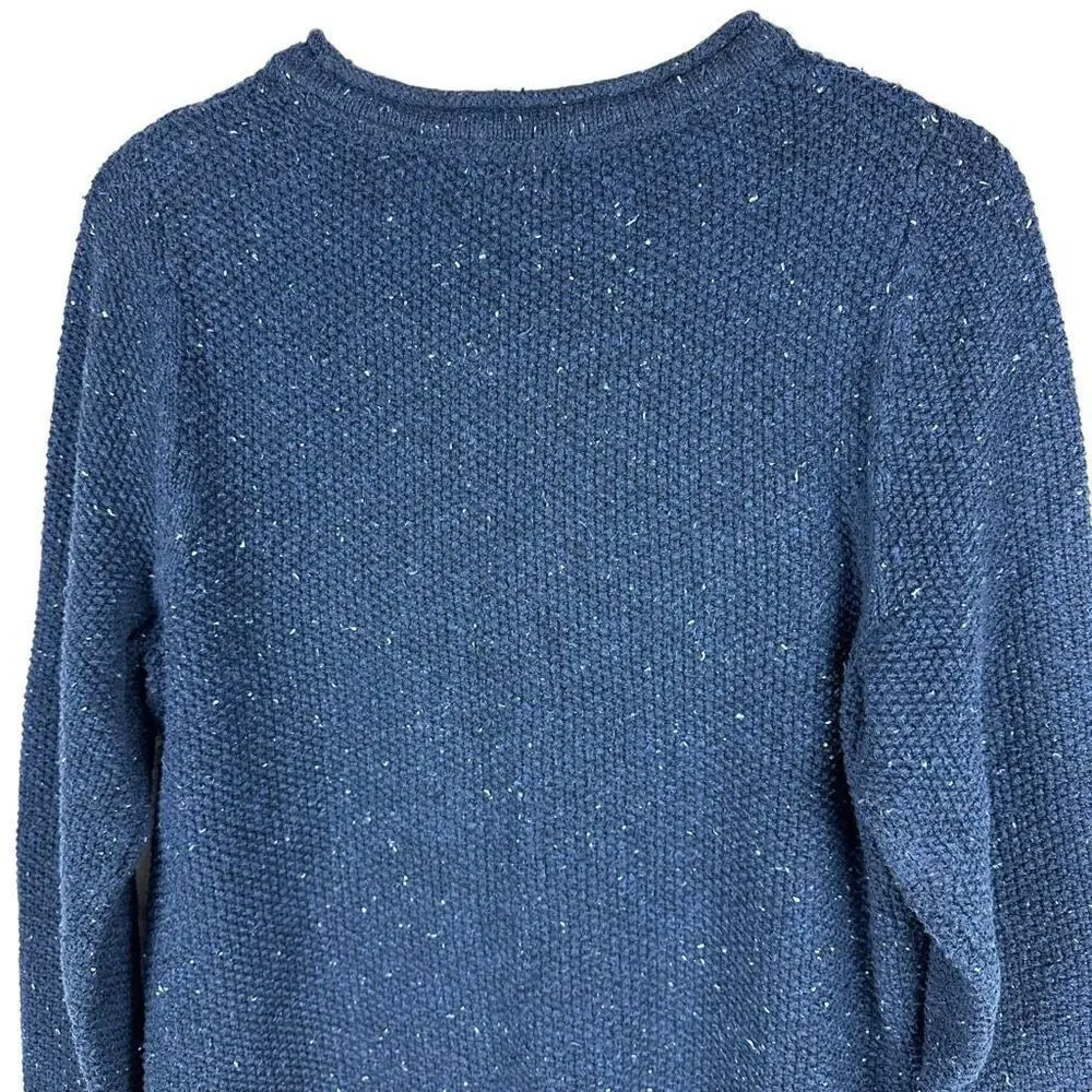 LL Bean Womens Medium Speckled Blue Sweater Cable Knit Cotton Blend 290395